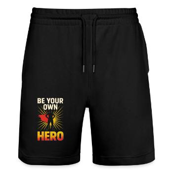 Be Your Own Hero – Stylisches Empowerment Statemen - Stanley/Stella Unisex Bio Joggingshorts Trainer  - Schwarz - Vorne - Nik (191cm) & Marisol (170cm)