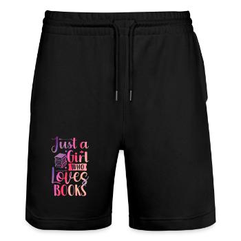 Just a girl who loves books - Stanley/Stella Trainer Unisex Organic Jogging Shorts - black - Front - Nik (191cm) & Marisol (170cm)