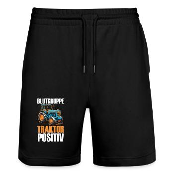 Landwirt Bauernhof Farmer Bauer Traktor - Stanley/Stella Unisex Bio Joggingshorts Trainer  - Schwarz - Vorne - Nik (191cm) & Marisol (170cm)