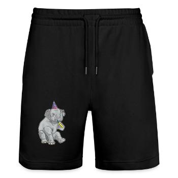 Elephant Birthday Toad - Stanley/Stella Trainer Unisex Organic Jogging Shorts - black - Front - Nik (191cm) & Marisol (170cm)