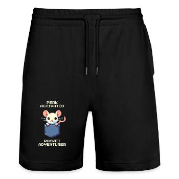 Perk aktiviert: Taschen-Abenteurer | Ratte - Stanley/Stella Unisex Bio Joggingshorts Trainer  - Schwarz - Vorne - Nik (191cm) & Marisol (170cm)