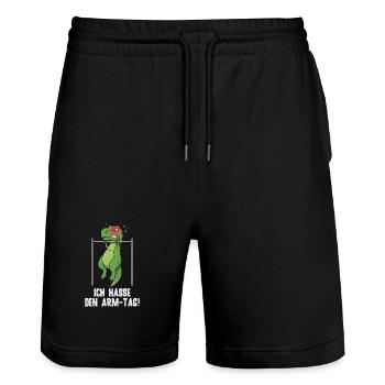T-Rex Dinosaur Fitness Humor - Biceps Day - Stanley/Stella Trainer Unisex Organic Jogging Shorts - black - Front - Nik (191cm) & Marisol (170cm)