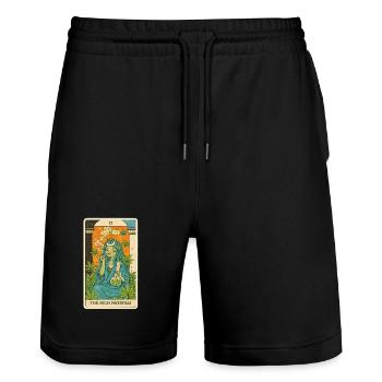 Hohepriesterin Cannabis Tarot - Stanley/Stella Unisex Bio Joggingshorts Trainer  - Schwarz - Vorne - Nik (191cm) & Marisol (170cm)