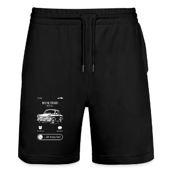 Mein Trabi ruft an - ich muss los - Spruch - Stanley/Stella Unisex Bio Joggingshorts Trainer  - Schwarz - Vorne - Nik (191cm) & Marisol (170cm)
