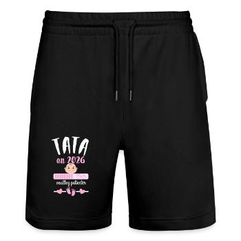 Tata en 2026 Veuillez Patienter  - Short de jogging bio TRAINER Stanley/Stella unisexe - noir - Devant - Nik (191cm) & Marisol (170cm)