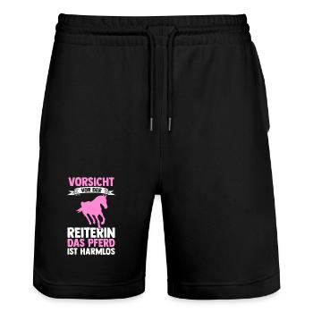 Reiten Pferdeliebhaber Reiterhof Pferde - Stanley/Stella Unisex Bio Joggingshorts Trainer  - Schwarz - Vorne - Nik (191cm) & Marisol (170cm)