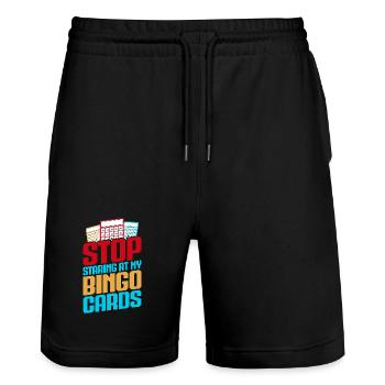 Bingo Game Stop Staring At My Cards Bingo - Stanley/Stella Unisex Bio Joggingshorts Trainer  - Schwarz - Vorne - Nik (191cm) & Marisol (170cm)