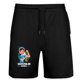 Guatemala Flagge T-Shirt Stolz & Heimat Chapín - Stanley/Stella Unisex Bio Joggingshorts Trainer  - Schwarz - Vorne - Nik (191cm) & Marisol (170cm)