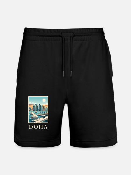 Doha Waterfront Cityscape Katar Reiseplakat - Stanley/Stella Unisex Bio Joggingshorts Trainer  - Schwarz