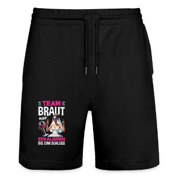 Team Braut Wir Eskalieren Bis Zum Schluss Jga - Stanley/Stella Unisex Bio Joggingshorts Trainer  - Schwarz - Vorne - Nik (191cm) & Marisol (170cm)