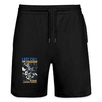 Last Call For Freedom Bachelor Party - Stanley/Stella Trainer Unisex Organic Jogging Shorts - black - Front - Nik (191cm) & Marisol (170cm)