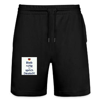 Bleib ruhig und sprich Deutsch! - Stanley/Stella Unisex Bio Joggingshorts Trainer  - Schwarz - Vorne - Nik (191cm) & Marisol (170cm)