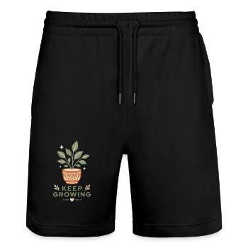 Keep Growing – Pflanzen Selbstliebe Wachstum  - Stanley/Stella Unisex Bio Joggingshorts Trainer  - Schwarz - Vorne - Nik (191cm) & Marisol (170cm)