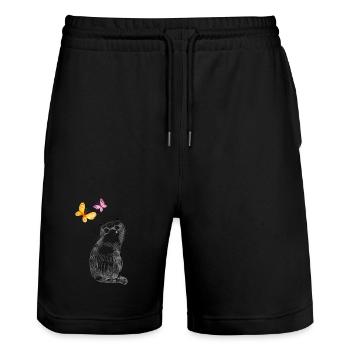 Cat with Butterflies – Sketch Design - Stanley/Stella Trainer Unisex Organic Jogging Shorts - black - Front - Nik (191cm) & Marisol (170cm)