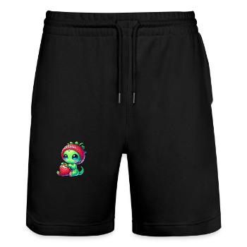 Alien excentrique avec chapeau de fraise Dessin animé mignon - Short de jogging bio TRAINER Stanley/Stella unisexe - noir - Devant - Nik (191cm) & Marisol (170cm)