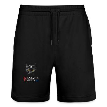 Childless Cat Ladies for Kamala - Harris - Stanley/Stella Trainer Unisex Organic Jogging Shorts - black - Front - Nik (191cm) & Marisol (170cm)