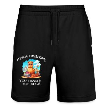Cool Adventure You Say Alpaca My Bags Tee Kids - Stanley/Stella Trainer Unisex Organic Jogging Shorts - black - Front - Nik (191cm) & Marisol (170cm)