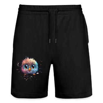 Niedliche Wachsame Eule | Nachtschwärmer Eule - Stanley/Stella Unisex Bio Joggingshorts Trainer  - Schwarz - Vorne - Nik (191cm) & Marisol (170cm)