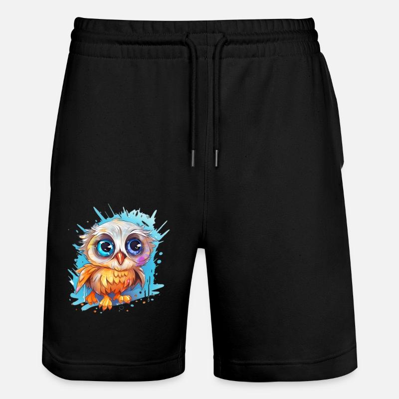 Niedliche Wachsame Eule | Nachtschwärmer Eule - Stanley/Stella Unisex Bio Joggingshorts Trainer  - Schwarz