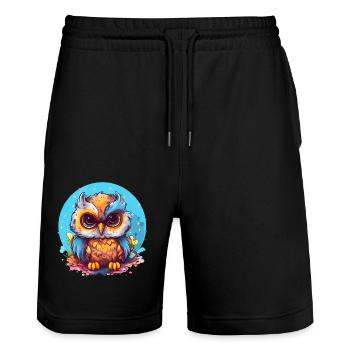Niedliche Wachsame Eule | Nachtschwärmer Eule - Stanley/Stella Unisex Bio Joggingshorts Trainer  - Schwarz - Vorne - Nik (191cm) & Marisol (170cm)