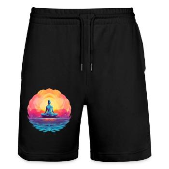 Women's Yoga Meditation Lotus Flower Design - Stanley/Stella Trainer Unisex Organic Jogging Shorts - black - Front - Nik (191cm) & Marisol (170cm)