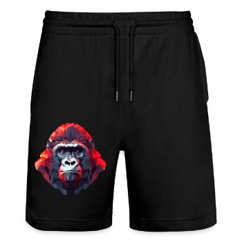 Polygonales Gorilla-Portrait - Modernes Kunst - Stanley/Stella Unisex Bio Joggingshorts Trainer  - Schwarz - Vorne - Nik (191cm) & Marisol (170cm)
