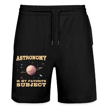 L’astronomie est mon sujet de prédilection, la planète Saturne - Short de jogging bio TRAINER Stanley/Stella unisexe - noir - Devant - Nik (191cm) & Marisol (170cm)