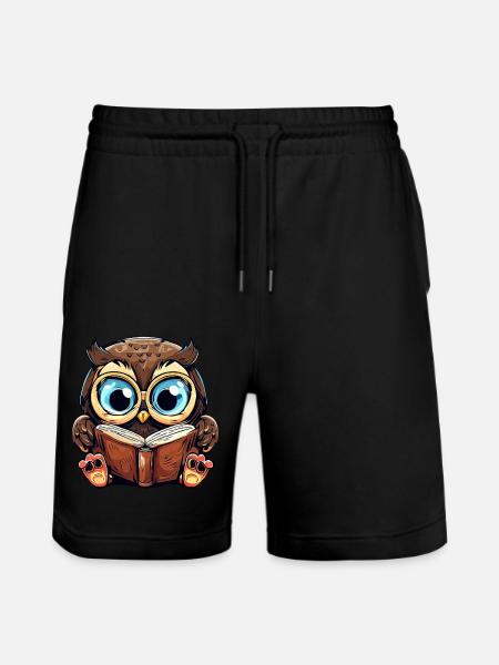 Clever owl and bookworm - Stanley/Stella Trainer Unisex Organic Jogging Shorts - black