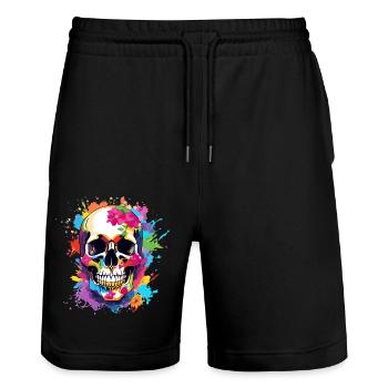 Colorful Skull with Flowers - Stanley/Stella Trainer Unisex Organic Jogging Shorts - black - Front - Nik (191cm) & Marisol (170cm)