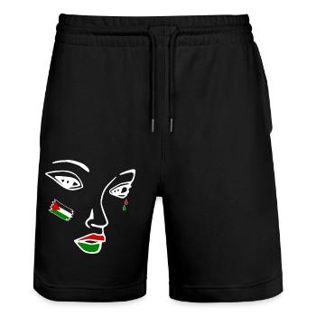 Free palestine women face - Stanley/Stella Trainer Unisex Organic Jogging Shorts - black - Front - Nik (191cm) & Marisol (170cm)