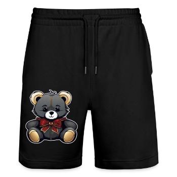 Niedlicher Teddy Bär mit Schleife - Stanley/Stella Unisex Bio Joggingshorts Trainer  - Schwarz - Vorne - Nik (191cm) & Marisol (170cm)