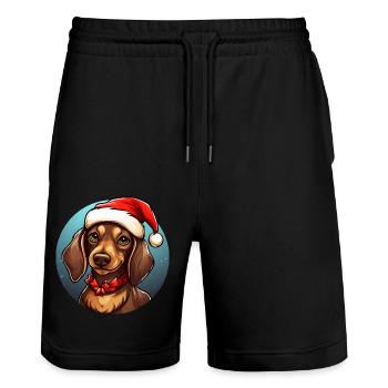 Dackel Weihnachten - Stanley/Stella Unisex Bio Joggingshorts Trainer  - Schwarz - Vorne - Nik (191cm) & Marisol (170cm)