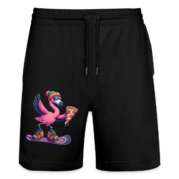 Flamingo Snowboard Pizza Winter - Stanley/Stella Trainer Unisex Organic Jogging Shorts - black - Front - Nik (191cm) & Marisol (170cm)