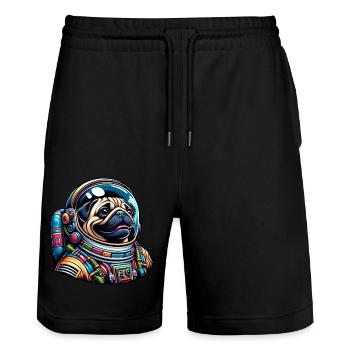 Colorful Pug Astronaut in Space - Stanley/Stella Trainer Unisex Organic Jogging Shorts - black - Front - Nik (191cm) & Marisol (170cm)