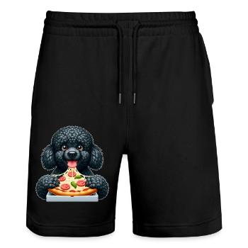 Black poodle loves pizza funny dog - Stanley/Stella Trainer Unisex Organic Jogging Shorts - black - Front - Nik (191cm) & Marisol (170cm)