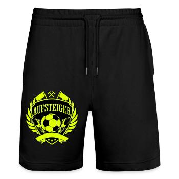 Aufsteiger Wappen Fußball - Stanley/Stella Unisex Bio Joggingshorts Trainer  - Schwarz - Vorne - Nik (191cm) & Marisol (170cm)