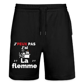 J'Peux pas j'ai la flemme - Short de jogging bio TRAINER Stanley/Stella unisexe - noir - Devant - Nik (191cm) & Marisol (170cm)