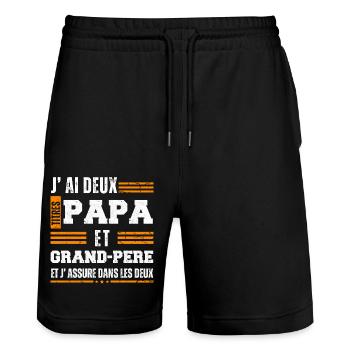 J'ai deux titres papa et papy cadeau fête des père - Short de jogging bio TRAINER Stanley/Stella unisexe - noir - Devant - Nik (191cm) & Marisol (170cm)