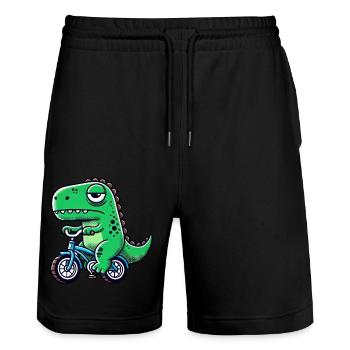 Drôle de dino T-Rex sur vélo Bizarre et - Short de jogging bio TRAINER Stanley/Stella unisexe - noir - Devant - Nik (191cm) & Marisol (170cm)