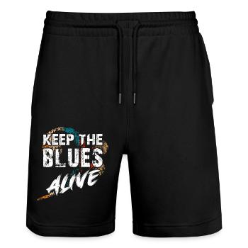 The blues is alive Keep the Blues alive - Stanley/Stella Trainer Unisex Organic Jogging Shorts - black - Front - Nik (191cm) & Marisol (170cm)
