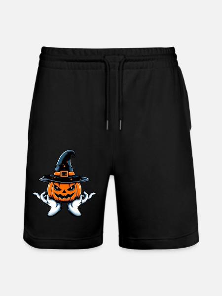 Halloween Pumpkin Witch Hat Creepy - Stanley/Stella Trainer Unisex Organic Jogging Shorts - black