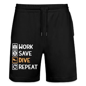 Work, Save, Dive, Repeat – Dive Life - Stanley/Stella Trainer Unisex Organic Jogging Shorts - black - Front - Nik (191cm) & Marisol (170cm)