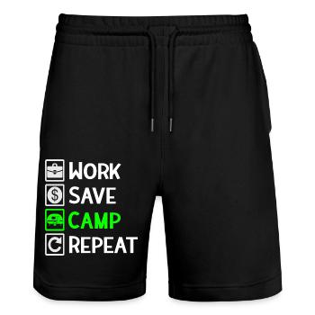 Work, Save, Camp, Repeat - Camping Spruch - Stanley/Stella Trainer Unisex Organic Jogging Shorts - black - Front - Nik (191cm) & Marisol (170cm)