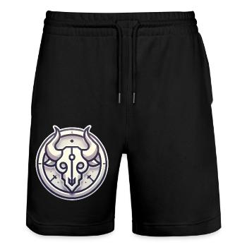 Minimalist Bull Skull Badge Design - Stanley/Stella Trainer Unisex Organic Jogging Shorts - black - Front - Nik (191cm) & Marisol (170cm)