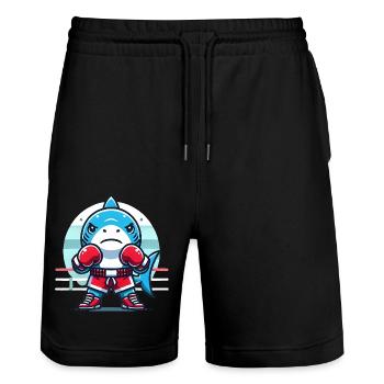 Hai Boxen Champion Cartoon Design - Stanley/Stella Unisex Bio Joggingshorts Trainer  - Schwarz - Vorne - Nik (191cm) & Marisol (170cm)