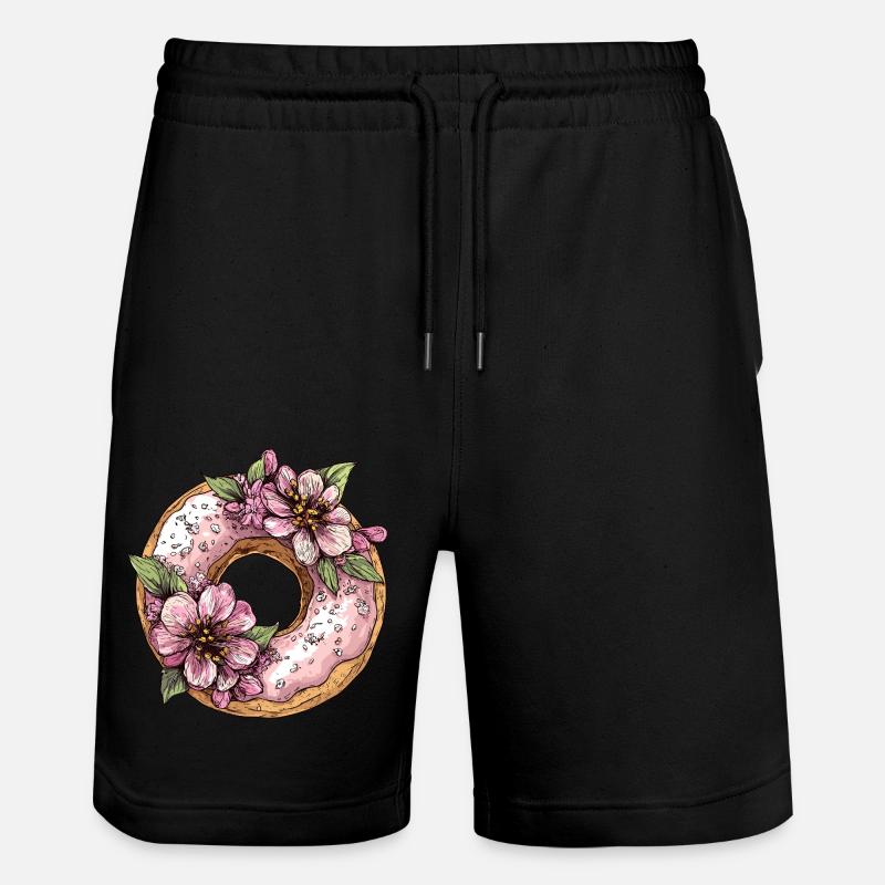 Donut mit Blüten - Stanley/Stella Unisex Bio Joggingshorts Trainer  - Schwarz