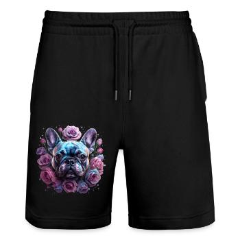 Tête de bouledogue français - Short de jogging bio TRAINER Stanley/Stella unisexe - noir - Devant - Nik (191cm) & Marisol (170cm)