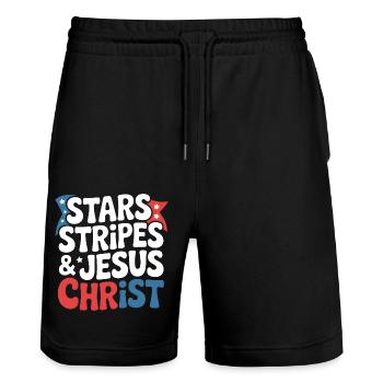 Croyant américain chrétien 4 juillet Jésus - Short de jogging bio TRAINER Stanley/Stella unisexe - noir - Devant - Nik (191cm) & Marisol (170cm)