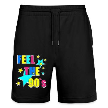 Feel the 90s - Stanley/Stella Trainer Unisex Organic Jogging Shorts - black - Front - Nik (191cm) & Marisol (170cm)