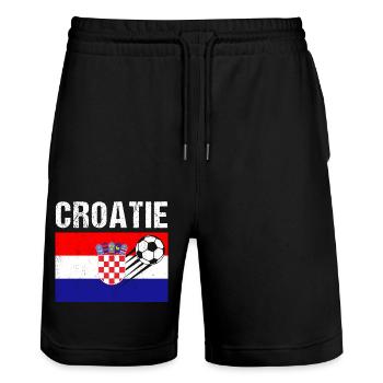 Drapeau Croatie cadeau football foot croate - Short de jogging bio TRAINER Stanley/Stella unisexe - noir - Devant - Nik (191cm) & Marisol (170cm)
